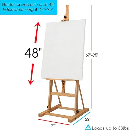 MEEDEN Chevalet de studio en H avec cadre en bois de hêtre Taille moyenne réglable inclinable pour peinture au sol, peut contenir jusqu'à 122 cm - Nail Gallerys