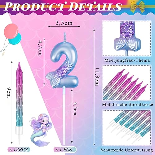 Bolosa Bougies d'anniversaire numéro 2 sirène + - Nail Gallerys