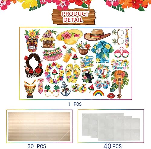 BSITSSS 30 Pièces Accessoires Photobooth Hawaïen, Summer Photo Booth Props, Accessoire Photobooth Anniversaire pour de Fête Luau Hawaii Mariage Plage Piscine Tropicale Décorations - Nail Gallerys