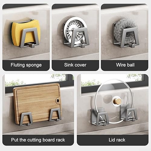 Lot de 6 porte-éponges auto-adhésifs en acier inoxydable pour évier de cuisine (gris) - Nail Gallerys