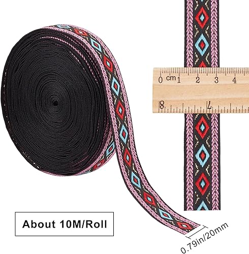 GORGECRAFT 10.94 Yards Ethnique Jacquard Ruban Brodé Ruban 3/4 Pouces Large Rouge Bleu Géométrique Losange Tissé Garniture Frange Ou DIY Couture Artisanat Vêtements Embellissement Sac Fait Main - Nail Gallerys