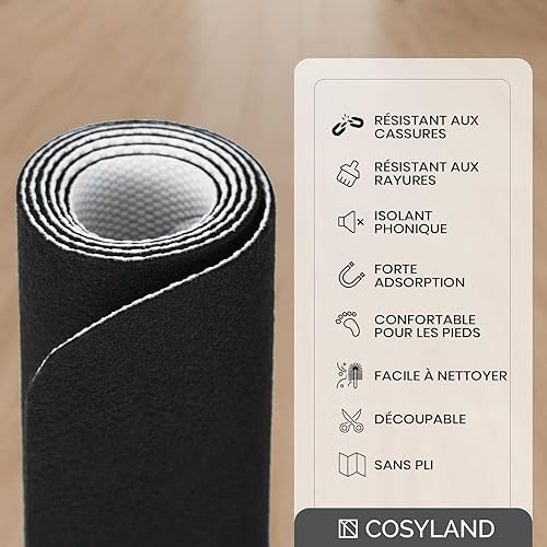 COSYLAND Tapis Chaise de Bureau 2.0, 90 X 120cm Tapis de Sol Bureau, Antidérapant Tapis Protection Sol Chaise Bureau, Protège Parquet Chaise roulettes pour Sols Durs, Tapis Fauteuil Bureau, Gris - Nail Gallerys