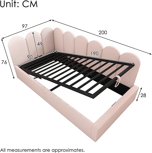 KOMHTOM Lit Simple Rembourré avec Rangement sous Le lit, Canapé-lit avec Sommier à Lattes en Métal, Chambre à Coucher Moderne(sans Matelas) (Rose, 90x200 cm) - Nail Gallerys