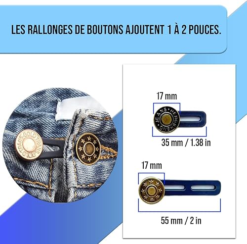 12 Pièces d'Extension de Bouton pour Pantalon - Extensions de Taille Flexibles - Expansion Instantanée de la Ceinture pour Hommes et Femmes - Aucune Couture Nécessaire - par Mobi Lock - Nail Gallerys