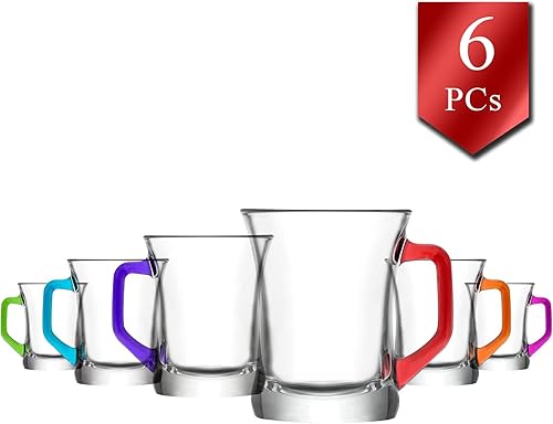 Lav Lot de 6 tasses à boisson chaude en verre avec base colorée pour thé, café, latte, cappuccino (207 ml) - Nail Gallerys
