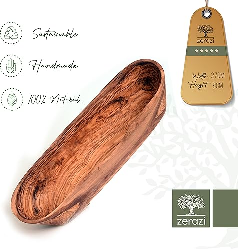 ZERAZI | Coupelle de pain rustique | Coupelle de fruits | Bois d’Olivier | Environ 40cm | Écologique | Entièrement Fabriqué À La Main | Durable | Hygiénique - Nail Gallerys