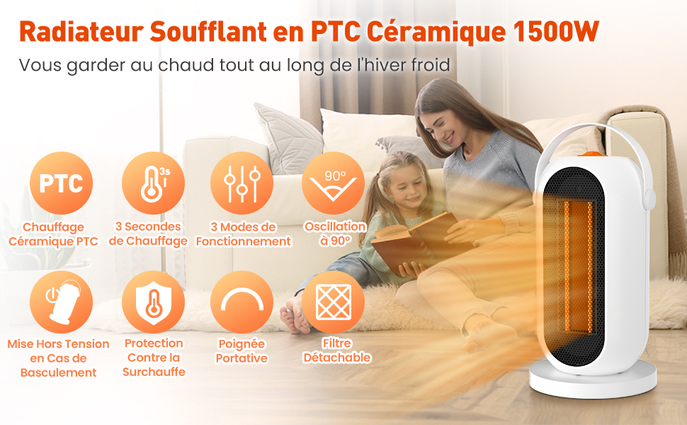 Radiateur Soufflant en PTC Céramique 1500W