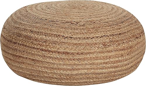 Pouf Rond Style Boho Tressage en Jute ⌀ 50 cm Beige Naturel Tifelt - Nail Gallerys