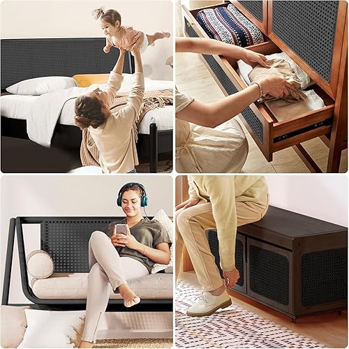 TOOSOAR Rouleau de Cannage Rotin,35 x 200cm Naturel Cannage,pour Projets de Cannage Tissu en Rotin à Mailles pour Meubles Chaise Armoire Plafond,Noir - Nail Gallerys