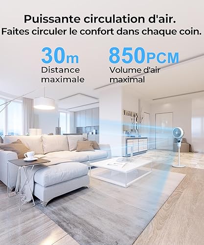 PNTCK Ventilateur sur Pied, Puissant 1500 m³/h, Flux d'air 7.5 m/s, avec Télécommande, 3 Modes 3 Vitesses, Minuterie 24h, Réglage Hauteur Circulation d'Air, hauteur de 97-110CM - Nail Gallerys