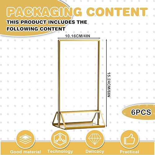 LEKEFETO Lot de 6 présentoirs de table : cadre photo doré double face 10 x 15 cm - Présentoir de comptoir en T - Porte-cartes de table pour mariage, numéros de table, porte-menus, cadres photo - Nail Gallerys