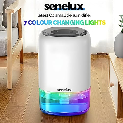 Senelux Déshumidificateur électrique de 1100 ml pour la maison humide avec 7 lumières colorées, petit déshumidificateur portable, arrêt automatique pour sécher les vêtements, la chambre, la - Nail Gallerys