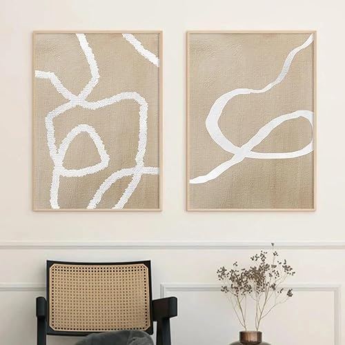 bgyrFEWq Ligne abstraite Murale Art Toile tableau peinture beige blanc Boho affiches Tableaux moderne salon intérieur Decoration de la maison 50x70 cm x 2 sans cadre - Nail Gallerys