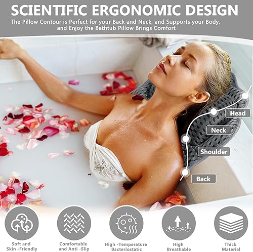 GUHAOOL Oreiller de Bain, Coussin de Bain, Coussin Baignoire, Oreiller de Baignoire avec Technologie 4D Air Mesh et 6 Ventouses, Coussin de Nuque pour Les Baignoires et Les Spas la Maison pour Jacuzzi - Nail Gallerys