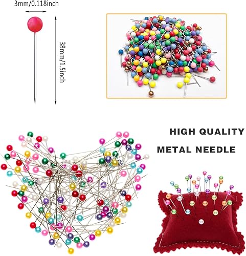 Lot de 350 épingles à tête en verre multicolores de 38 mm - En acier inoxydable - Pour bricolage, couture, ourlet, artisanat - Nail Gallerys