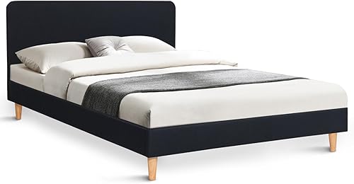 IDMarket - Lit Double scandinave Balta avec tête de lit et sommier 140 x 190 cm Tissu Noir - Nail Gallerys