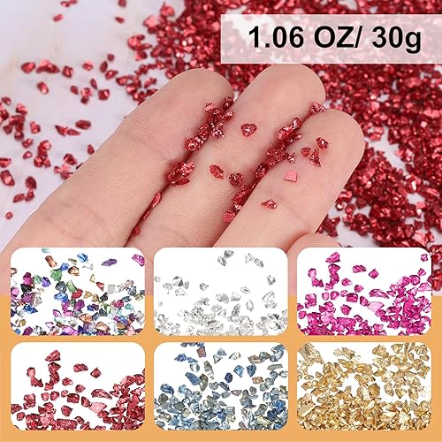 QUARKZMAN Verre A Écraser Élevé Lustre Éclats 1-3mm Cassé Verre Pièces Irrégulier Verre Métallique Cristal Puces pour Ongle Arts Artisanat DIY Vase, 30g, Multicolore - Nail Gallerys