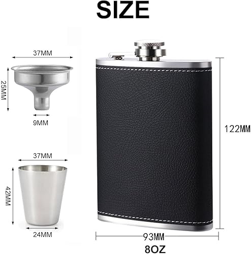 8Oz Flasque a Alcool Kit, Flasque à Alcool Légère Avec 2 Tasses et 1 Entonnoir, Flasque De Poche En Acier Inoxydable, Flasques à Hanche pour Hommes, Fiole Alcool Pour Voyage Pêche Camping et Escalade - Nail Gallerys
