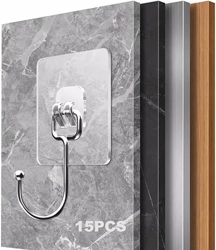 WJUAN 15 Crochets Adhésifs Transparents - Crochets en J Autocollants pour Carrelage, Verre & Métal - Fixation Sans Percer - Solution Discrète - Nail Gallerys