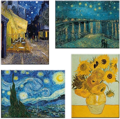 LuxHomeDecor Tableau van Gogh Vincent 4 pièces 40 x 30 cm Impression sur toile avec cadre en bois art décor - Nail Gallerys