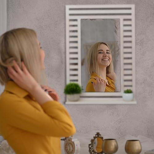 Relaxdays Miroir Mural, Surface de Rangement, Cadre en Bois de Noyer, Dimensions totales HLP : 70 x 50 x 12 cm, Blanc - Nail Gallerys