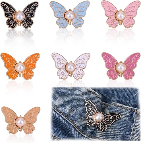 lasuroa Lot de 7 Serre Taille Papillon pour Femme, Pinces à Boutons Pantalons Sans Couture ni Outils Pinces Réglables pour Pantalons Amples Jeans et Jupes - Nail Gallerys