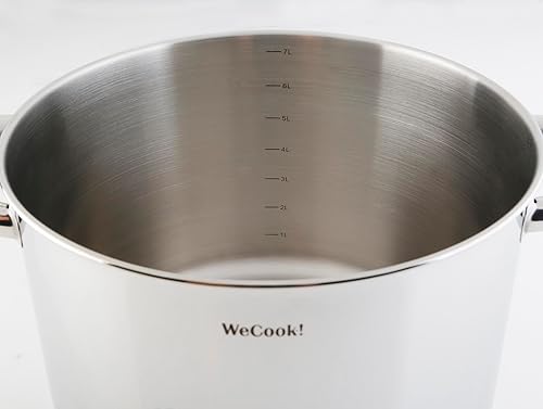 Wecook! Marmite en acier inoxydable avec couvercle et échelle de mesure intégrée, Ø 22 cm, capacité de 6 litres. Compatible Tous Feux Dont Induction - Nail Gallerys