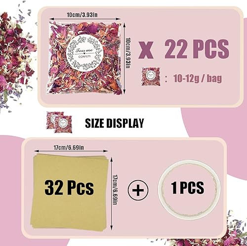 22 Pcs Confettis de Mariage, 32 Cônes De Confettis De Mariage Papier Kraft, Confettis de Pétales de Rose Biodégradable, Naturels Jetant des Pétales de Fleurs Séchées pour Décoration de Fête de Mariage - Nail Gallerys
