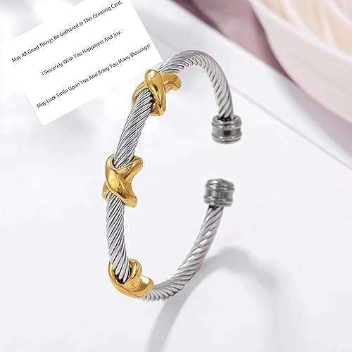 FTEAEYJLH Bracelet Torsadé À Deux Tons, Bracelet En Fil De Câble En Acier Inoxydable, Bracelet Manchette Pour Hommes Et Femmes, Cadeau De Bijoux Vintage En Argent - Nail Gallerys