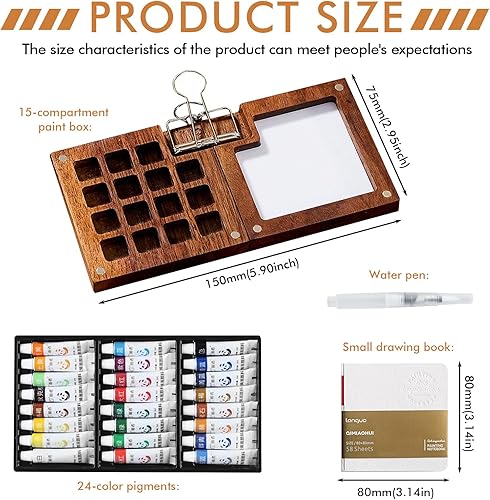 WIYETY Mini palette d'aquarelle de 24 couleurs : palette d'aquarelle portable, kit de voyage pour aquarelle de voyage, 8 grilles, carnet de croquis, palette avec pinceau aquarelle, carnet de croquis - Nail Gallerys