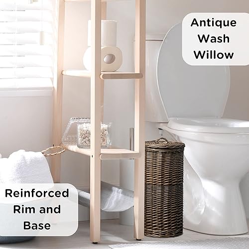 Panier à rouleaux de papier toilette en osier - Saule antique - Peut contenir 3 rouleaux de papier toilette traditionnel - Petit panier de rangement pour salle de bain - Nail Gallerys