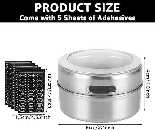 APACALI 12pcs Pots à Épices Magnétiques, Bocaux à Épices en Acier Inoxydable avec base murale et Trous Réglables, Boîtes à Épices Cuisine Magnétiques avec Étiquettes - Nail Gallerys