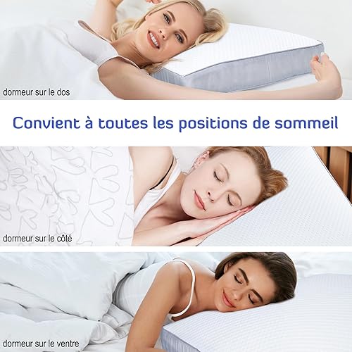 INFANZIA Oreiller de lit en Mousse à mémoire de Forme, Oreiller Ergonomique Cervical Orthopédique Plat Adulte, Housse Qui s'enlève et Se Lave, Tout Type de Dormeur, Certifié Oeko-Tex, 54x40x16cm - Nail Gallerys