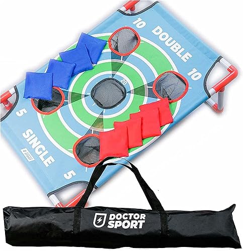 Cornhole Unika Dart 3-in-1 Game - 91x60cm - In Luxus Tragetasche - 8X Wurfbags - Schnelle Aufbau - Rot und Blau - Original Doctor Sport Spiel - Nail Gallerys