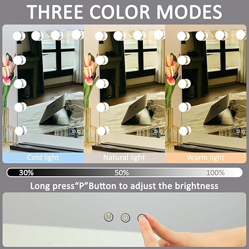 WAYKING Hollywood Miroir de Maquillage avec éclairage LED, contrôle Tactile, Grand Miroir cosmétique avec 12 Ampoules, Plateau de Table, Miroir cosmétique Blanc (58X46 CM-Noir) - Nail Gallerys