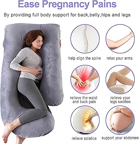 ALANTOP Oreiller de maternité en Forme de U, oreillers de Grossesse pour Dormir, Oreiller de Corps, Oreiller Complet, Soutien Abdominal de la Hanche, Oreiller de maternité Doux et Confortable - Nail Gallerys