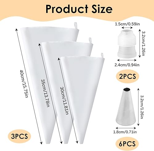 Poche à Douille Premium en Coton avec 6 Douilles en Inox, Set Pâtisserie 30/35/40 cm, Lavable au Lave Vaisselle, Accessoires Décoration Gâteaux Cupcakes Tartes - Nail Gallerys
