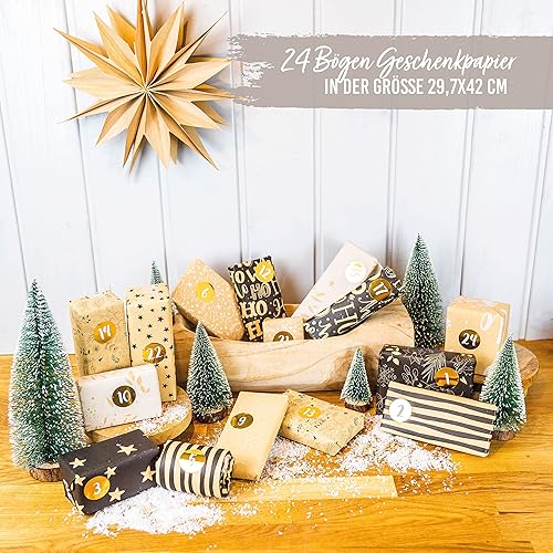 Papierdrachen DIY Calendrier de l'Avent Papier d'emballage cadeau - Papier d'emballage avec les chiffres de 1 à 24 - Emballage cadeau de l'Avent pour les grands cadeaux - 24 feuilles. - Nail Gallerys
