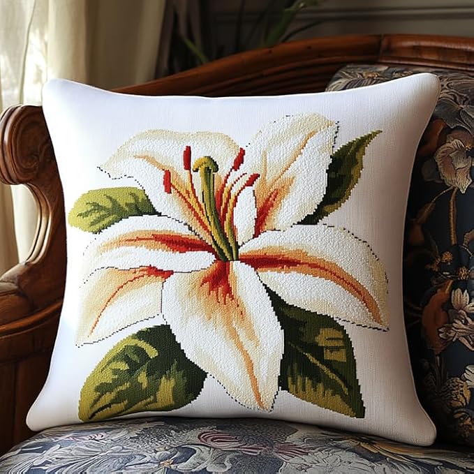 WallustrioaW fleurs Kit Crochet de Verrouillage Tapis DIY Broderie,beaux lys,Kit Tapis Point Noué à Faire pour Débutants,Adultes ou Enfants,Latch Hook Canevas Coussin,43x43cm - Nail Gallerys