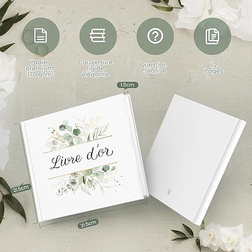 Marvelights Livre d’or élégant à couverture rigide – Idéal pour mariage, anniversaire, baptême ou événement spécial – Pages blanches à personnaliser, parfait pour photos et vœux - Nail Gallerys