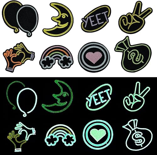 Attuslla 8 PCS Patches à Repasser, Lumineux Patch Thermocollant Vetement, Ecussons Thermocollants pour Vêtement T-Shirt Jeans Veste - Nail Gallerys