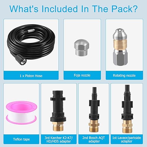 Furet Deboucheur Canalisation Haute Pression 15M,Tuyau Flexible 210 Bar 60°C,Avec Adaptateur,Buse Fixe/Rotative,Rallonge De TUyau Karcher,TUyau Pour Karcher Nettoyeur Compatible Avec Kärcher K2-K7 - Nail Gallerys