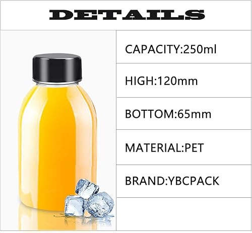 YBCPACK Lot de 12 bouteilles (250 ml) en plastique transparent avec bouchons, idéal pour l’eau, le jus, le lait, les smoothies et autres boissons faites maison. - Nail Gallerys