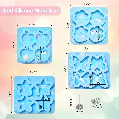 Lot de 4 paires de moules holographiques en résine pour boucles d'oreilles à tige avec 50 bâtons d'oreille en résine époxy (motif 1) - Nail Gallerys