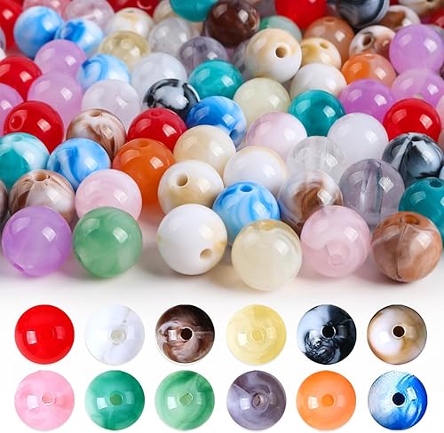 Lot de 100 perles rondes en vrac de 8 mm pour bracelets - Imitation acrylique - Multicolores - Perles naturelles avec trou - Pour la fabrication de bracelets, colliers, bijoux - Nail Gallerys