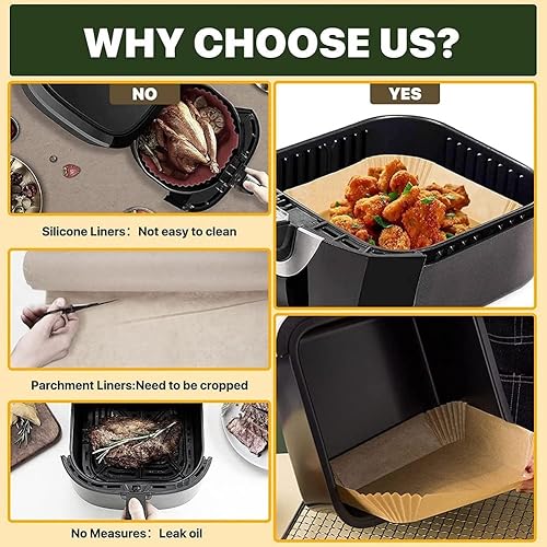 WUGPISEN Lot de 120 feuilles de papier friteuse à air carré, papier de parchemin antiadhésif jetable non perforé pour friteuse de cuisson et micro-ondes - Nail Gallerys