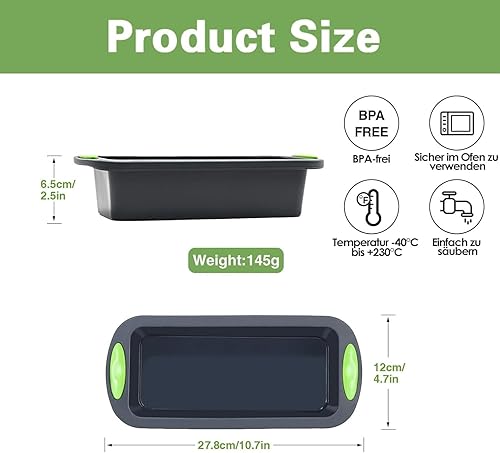 NIEEKRUN Moule à pain en silicone antiadhésif pour gâteaux et pain, sans BPA, 28 x 12 x 6,5 cm, gris foncé - Nail Gallerys