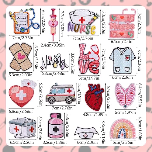 WANDIC Lot de 16 patchs brodés sur le thème de la fête des infirmières - Autocollants médicaux thermocollants pour vêtements et accessoires - Nail Gallerys