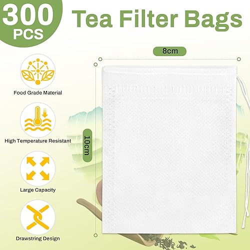 Onlyesh Lot de 300 sachets à thé en vrac 8 x 10 cm avec cordon de serrage - Filtre à thé en tissu non tissé pour thé parfumé, épices, vanille, lavande, café - Nail Gallerys