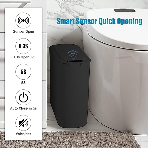 Poubelle de Salle de Bain 25L, Poubelle de Cuisine Automatique avec Couvercle, étanche Poubelle électrique, pour Salle de Bain, Chambre, Cuisine, Bureau, noir - Nail Gallerys